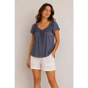 Luxury Boutique Made In Italy Gray Blue Cotton Peasant Top Size S Boho